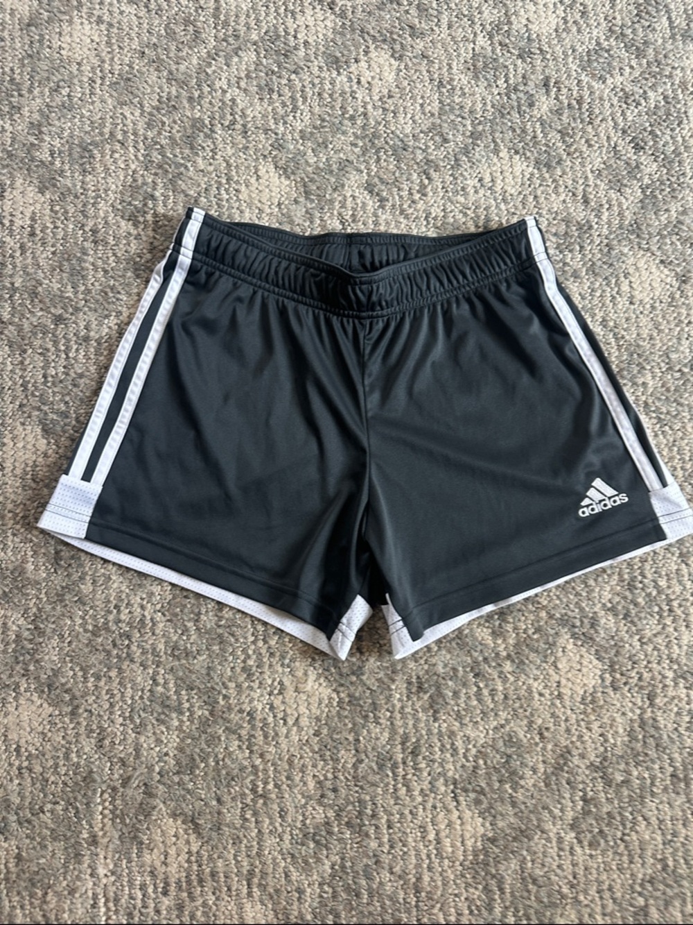adidas Dark Grey Athletic Shorts with White Stripe Detail